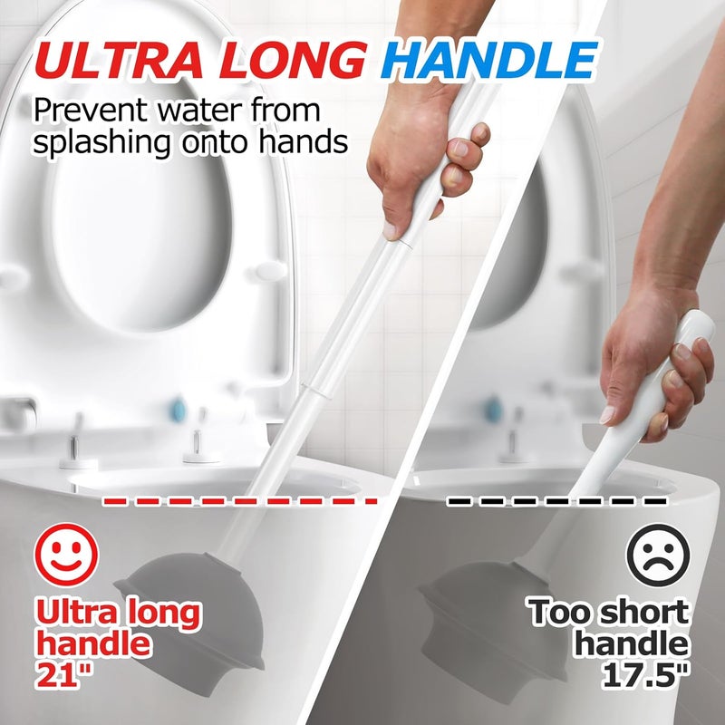 FORASTO 2Pack 2 in 1 Toilet Brush and Plunger Set, Extended Handle Plunger，Toilet Bowl Brush Plunger Set,Bathroom Cleaning Tools ，Toilet Brush Plunger Combo，Cleaning Brush，Cleaning Supplies(White) - Image 2